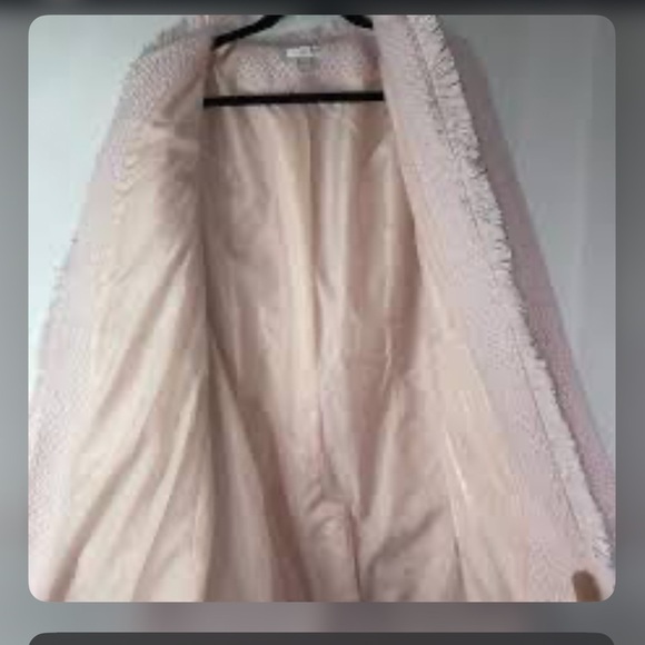 Pink Frayed Edge Fringe Women's Tweed Long Boucle Blazer barbie - Picture 3 of 11